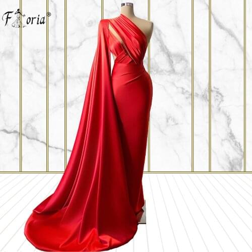 Red Long Evening Dresses One Shoulder Satin Evening Formal Gowns Woman Simple Cheap Plus Size Party Dress Mermaid Prom Dresses