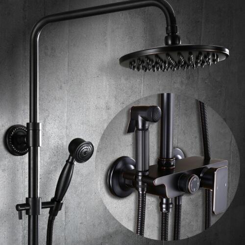 Led Digital Display Shower Set American Style Brushed Copper Shower Faucet Wall Mounted Bathtub Faucet With Toilet Bidet
