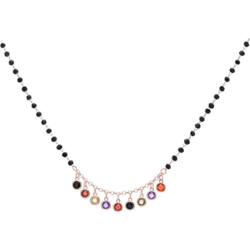 Colorful Round Cubic Zirconia Pendant Necklace For Women Black Beads Chain Tassel Choker Necklace Beach Jewelry Collar mujer