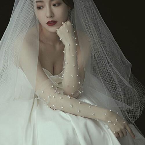 Simple Wedding Dress Gloves Bride Long Glove Photography Props Charming Thin Section Mesh Artificial Pearl Mittens