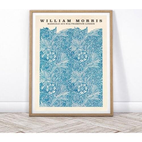 William Morris Poster Blue Marigold Print Morris Art Flower Print Floral Wall Art Mid-Century Decor Gift Idea Wall Painting