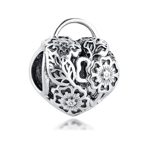 Fits for Pandora Bracelets Openwork Floral Heart Charms 100% 925 Sterling Silver Beads Free Shipping
