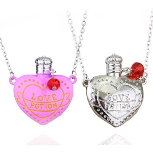 Love Potion Pendant Necklace Women Girls Birthday Necklace Gift Fashion English Letter Heart Bottle Chain Lovely Sweet Jewelry