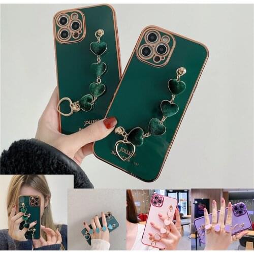 Luxury Plating Love heart Chain Wrist Bracelet Phone Case for iPhone 12 Pro MAX 12Mini X XS MAX XR 6 6S 7 8 Plus se 2020 Cover