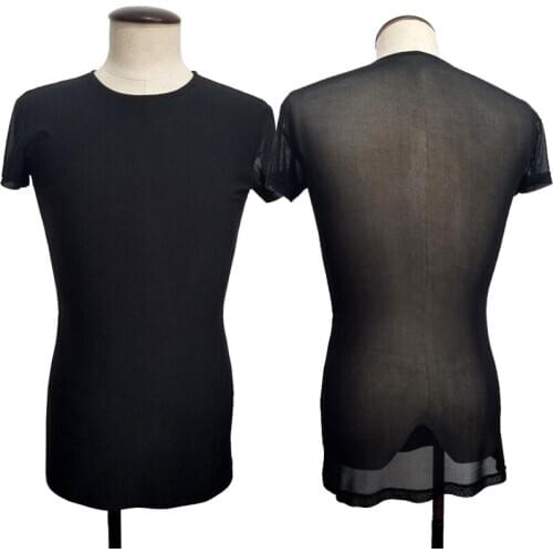 Latin Dance Shirts Men Round Neck Short Sleeve Mesh Tops Rumba Cha Cha Samba Tango Salsa Male Adult Practice Clothes DNV13384