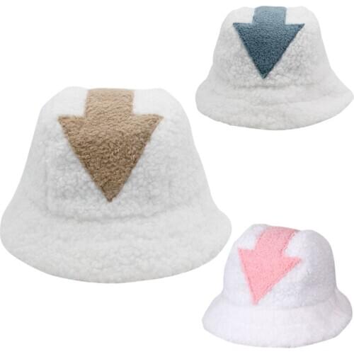 2021 Lamb Wool Fishing Caps Fisherman Black Red Faux Fur Arrow Symbol Bucket Hats For Mens Women Gorros Winter Christmas