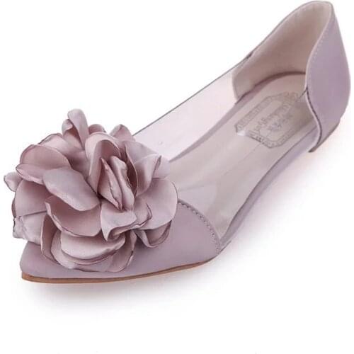 2021 Spring Flats Women Shoes Transparent Flower Leisure Ballerina Shoes Pointed Toe Slip On Shallow Casual single Shoes K140