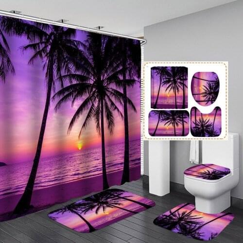 Scenery 3D Print Waterproof Polyester Shower Curtain with Hooks Toilet Lid Cover Floor Mat Door Carpet Set Bathroom Home Decor