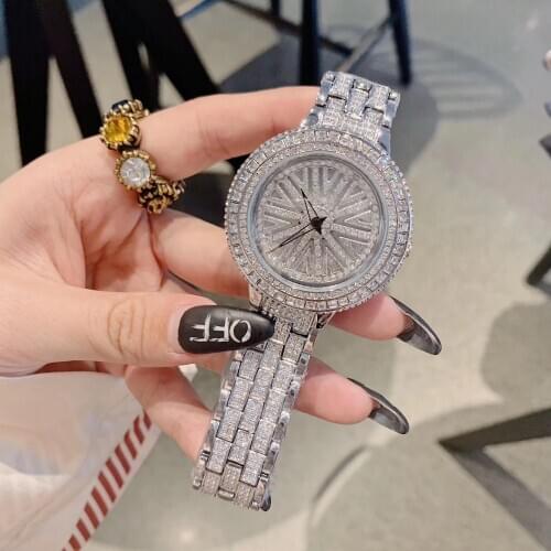 High Quality Fashion Spinning Dial Women Watches Quartz Designer Waterproof Bracelet Watch With Rhinestone Crystal Ladies Watch