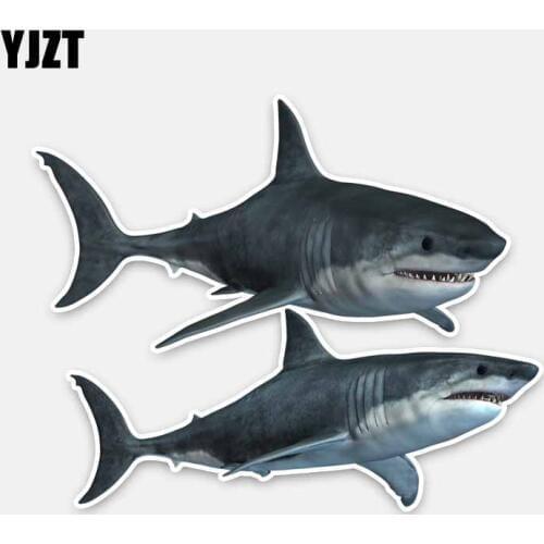 YJZT 15CM*12.1CM Wonderful Two Great Sharks PVC Car Window Sticker Decal Graphical 5-0287