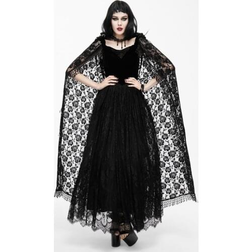 Eva Lady Womens Gothic Cloak Long Dresses Gorgeous Lace Cape Sleeve Backless Halloween Stage Performance Costume
