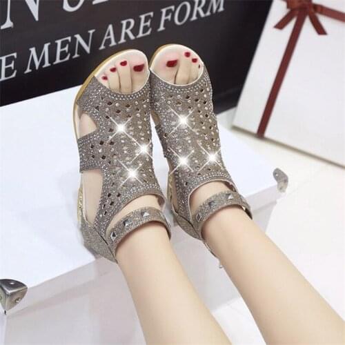 2021 Womens Wedge Sandals Ladies Fish Mouth Hollow Roma Summer Shoes Fashion Casual Non-slip Crystal Bling Footwear