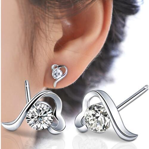 Classic retro fashion silver plated heart-shaped purple white zircon earrings temperament womens first sights ear jewelry