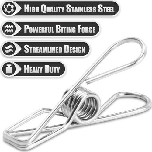 100pcs Multipurpose Stainless Steel Clips Clothes Pins Pegs Holders Clothing Clamps Sealing Clip Household Clothespin