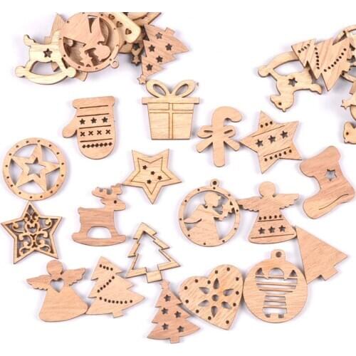 25Pcs 30mm christmas Wooden Pendant Party Decoration Christmas Tree Hanging Ornament wood crafts Xmas DIY for home New Year Noel