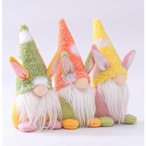 3 pcs Easter Plush Gnome Doll Toy Long Mustache Dwarf Elf Cloth Dolls Easter Rabbit Ear Rudolph Decorative Ornament