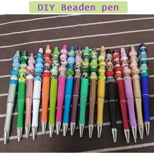 50pcs Platics Ballpoint Pens Beaded Pens Luxury Pen Bead DIY Office School Birthday Party Kid Gifts Stationery Pens for Writing
