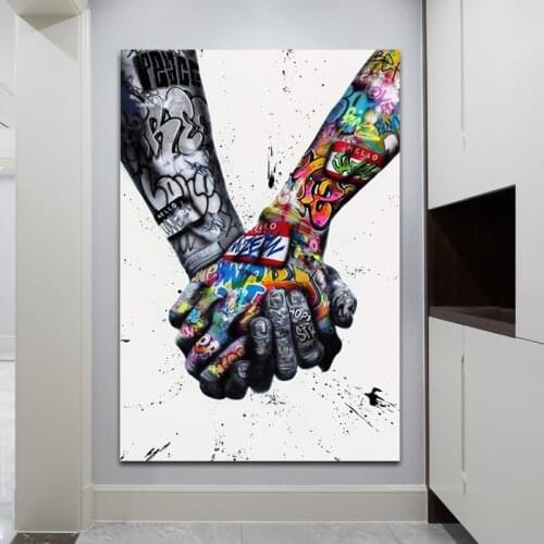 Abstract Graffiti Painting Lover Hands Canvas Painting Posters And Prints Wall Art for Living Room Home Decor (No Frame)