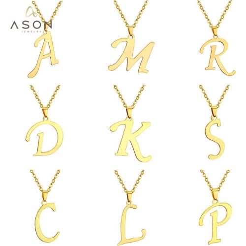 ASONSTEEL 26 Letter Necklaces Stainless Steel Gold/Silver Color Choker Initial Pendant Necklace Women Alphabet Chains Jewelry