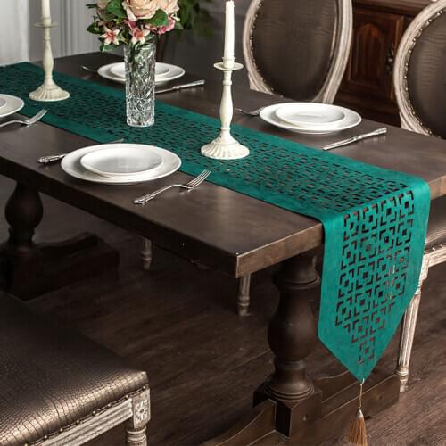 Hollow-out Green Table Runners High-grade Light Luxury Rectangular Dining Table Cloth Home Living Decoration Shoe Cabinet Covers