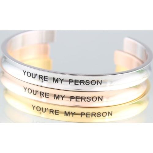 "YOU'RE MY PERSON" 7mm Cuff Bangle 316L Stainless Steel Inspirational Bracelet Bangle Men Women Jewelry Can Keep Hair Tie on It