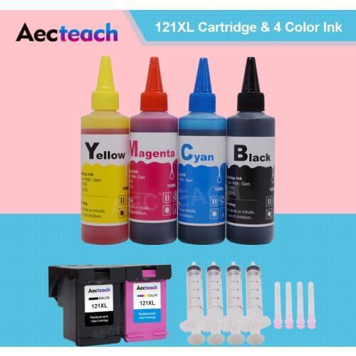 Aecteach Remanufacture Ink Cartridge for HP 121XL for HP Deskjet F4213 F4275 F4283 D2563 Printers + 400ml Printer Ink