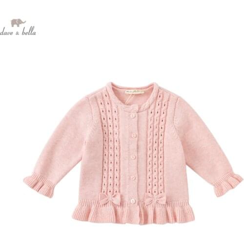 DBH18043 dave bella autumn infant baby girls fashion bow striped cardigan kids girl toddler coat children cute knitted sweater
