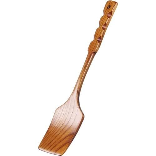 Long-Handled Wooden Spatula Non-Stick Wood Turner Shovel Kitchen Cooking Tool (Vintage Style) - 35cm