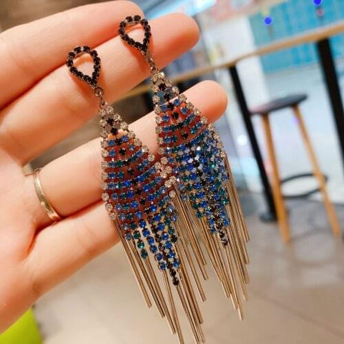 Crystal Pearl Tassel Earrings Female Long Paragraph Geometric Pendant Earrings Wedding Fashion Jewelry Womens Earrings