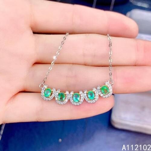 KJJEAXCMY fine jewelry 925 Sterling Silver inlaid natural emerald Girl luxury popular Chinese Style Pendant support detection