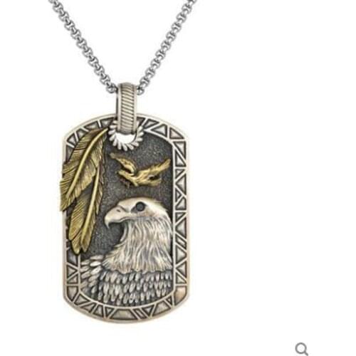 Classic Men Stainless Steel Punk Trendy Animal Golden Eagle Pendant Retro Gothic Mens Youth Necklace