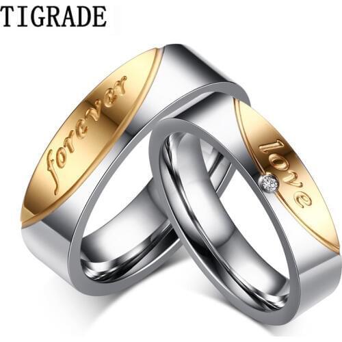 Tigrade 5mm 6mm Forever Lover Stainless Steel Couple Wedding Engagement Rings Romantic Gold Silver Color Anniversary Ring