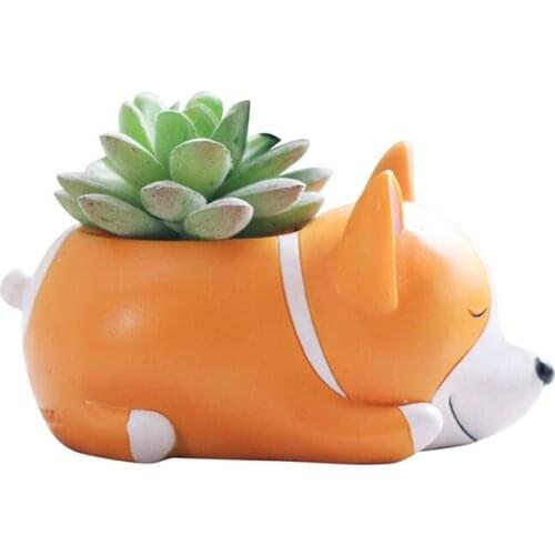Creative Resin Sleeping Pet Flowerpot Office Desktop Bonsai Pot Succulent Plant Cotainer Animal Flower Pot Home Garden Decor