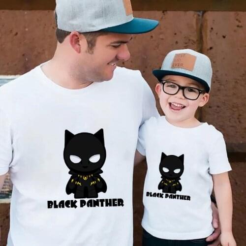 Cartoon Black Panther Printed Marvel Cool Kids T Shirts Daddy And Me Father Son Family Matching Clothes Summer Family Look Tops
