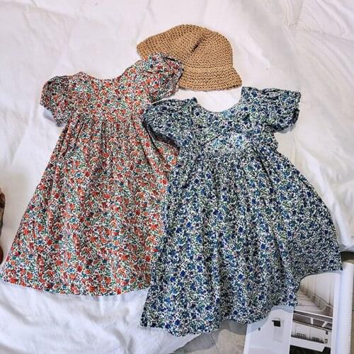 BINIDUCKLING Summer Kids Girls Dress Flower Printed Short Sleeve Princess Dresses Fashion Toddler Dress Children Clothes