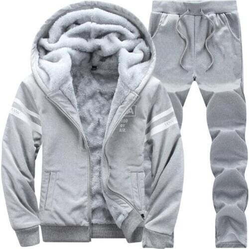 2019 NEW Tracksuit Mens set Winter Running Two Piece Sets Cotton Inner Fleece Thick Hooded 2PC Jacket Pants Sport Jogging Suits
