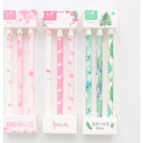 New cartoon school student writing gel pens set stationery supplies,cute gel pen 0.5mm black ink for girls gift,3pcs/lot