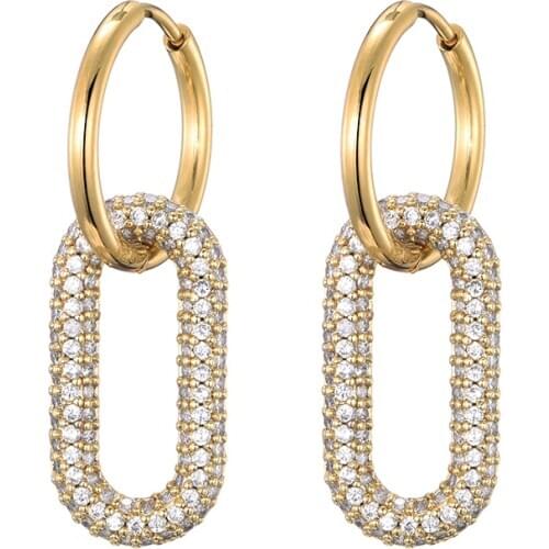 LOVBEAFAS New Round Stainless Steel Hoop Earrings Zirconia Gold Color Copper Oval Rectangle Earrings for Women 2021 Pendientes