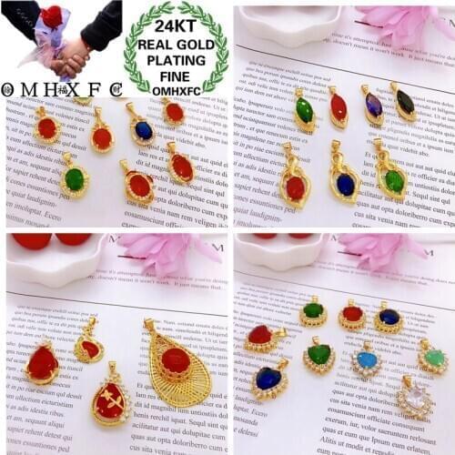 OMHXFC Wholesale YM05 European Fashion Fine Woman Girl Party Birthday Wedding Gift Geometric AAA Zircon 24KT Gold Pendant Charm