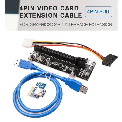 PCI Express Riser Card PCI-E 1X to 16X Graphics Card Durable USB 3.0 Cable + SATA 15Needle 4Pin Power Cables