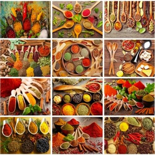 Full Square Diamond Embroidery Kitchen 5D DIY Diamond Painting Seasoning Mosaic Picture Of Rhinestones Home Decoration