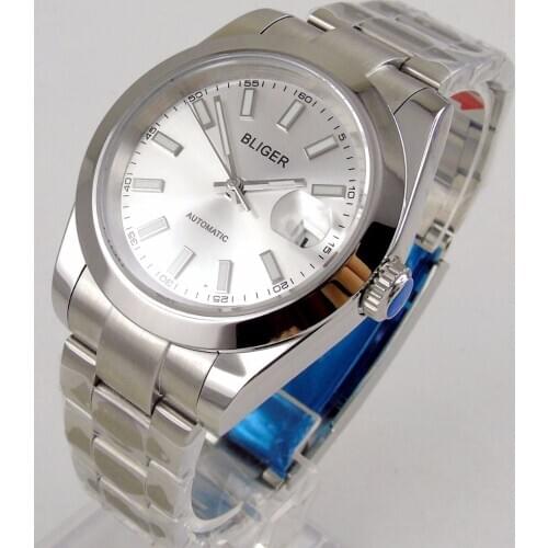 Luxury 40MM BLIGER Logo White Big Face Dial Automatic Watch Men Polished Bezel Date Magnifier
