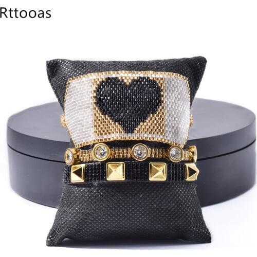 Rttooas Gold Heart Bracelet For Women MIYUKI Beaded Charm Bracelets Pulsera Mujer 2020 Fashion Rivet Jewelry Bileklik