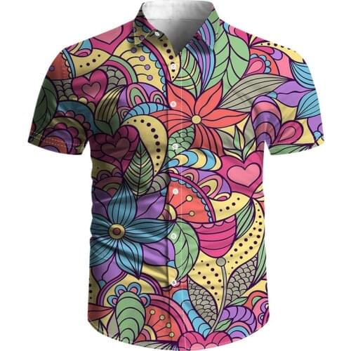 New mens summer 3D shirt button fine dyeing 3D printing flower retro Unisex mens shirt