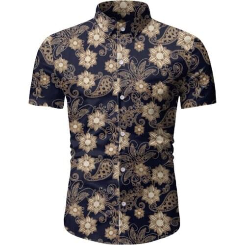 Paisley Shirts Men Short Sleeve Casual Flower Print Aloha Shirt Mens Beach Holiday Hawaiian Camisas Summer Brand Floral Camisa