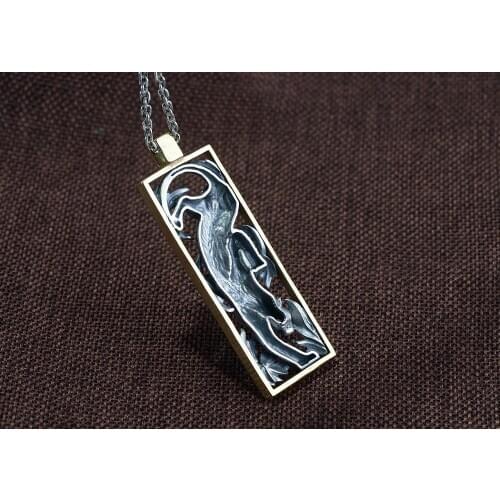 S925 silver Thai silver retro craft male three-dimensional hollow leopard frame long pendant