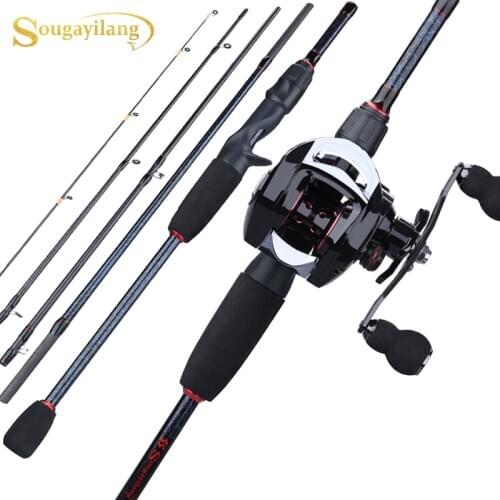 Sougayilang Fishing Rod Combo 1.8- 2.4m Portable 5 Section Fishing Rod and 18+1BB 6.3:1 Gear Ratio Baitcasting Reel Fishing Set