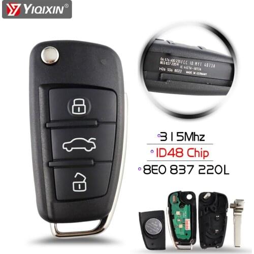 YIQIXIN 3 Button Remote Car Flip Key For Audi A2 A3 S3 MQB A4 S4 Cabrio Quattro Avant 2005-2008 315Mhz ID48 Chip 8E0837220L
