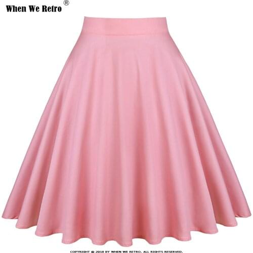 Retro Cotton Midi Skirt 2021 Women Clothing High Waist Swing A Line Skater Vintage Casual Knee Length rokken Pink Skirt VD0020