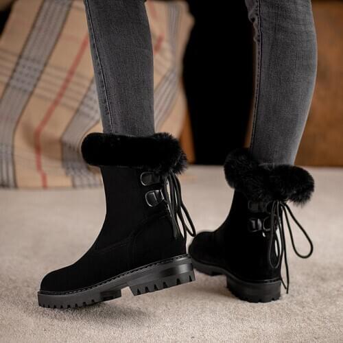 Women Snow Boots 2020 Warm Fur Black Boots Ladies Platform Ankle Boots Fashion Ladies Booties Thick Heels Winter Boots Women 43
